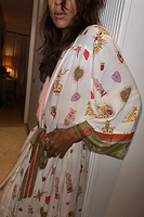 Thumbnail for caption_Model wears Cream Mystical Maxi Robe in size M