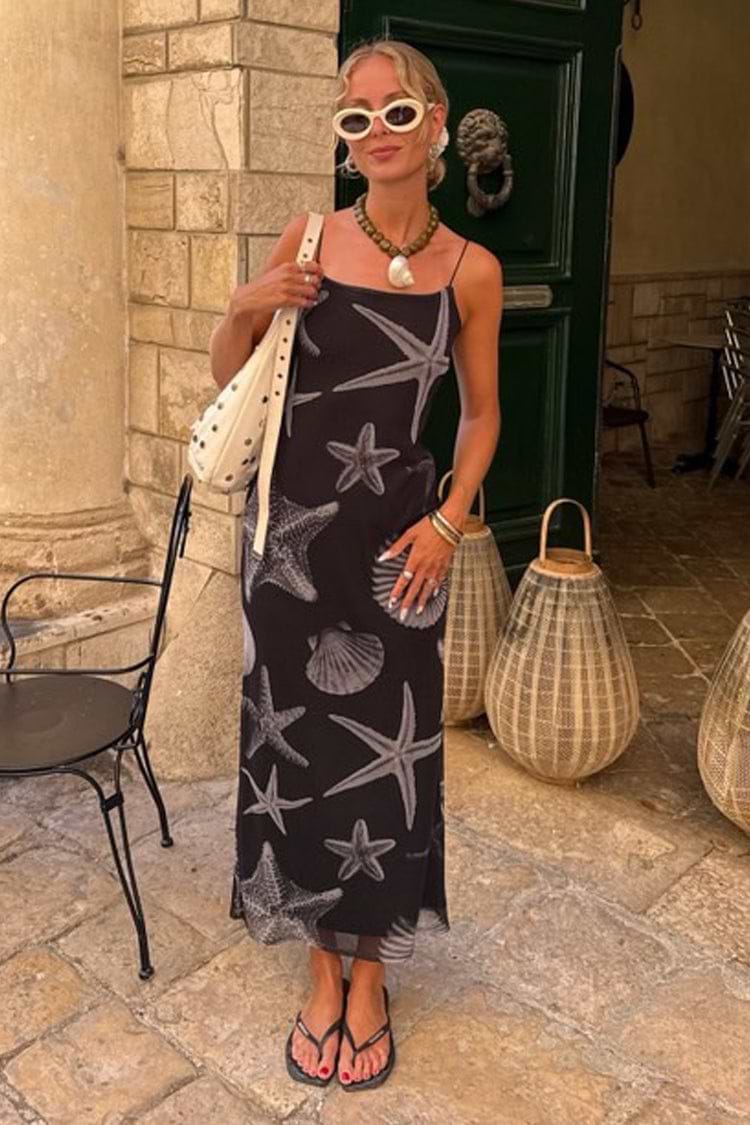 Black Seashell Mesh Cami Dress