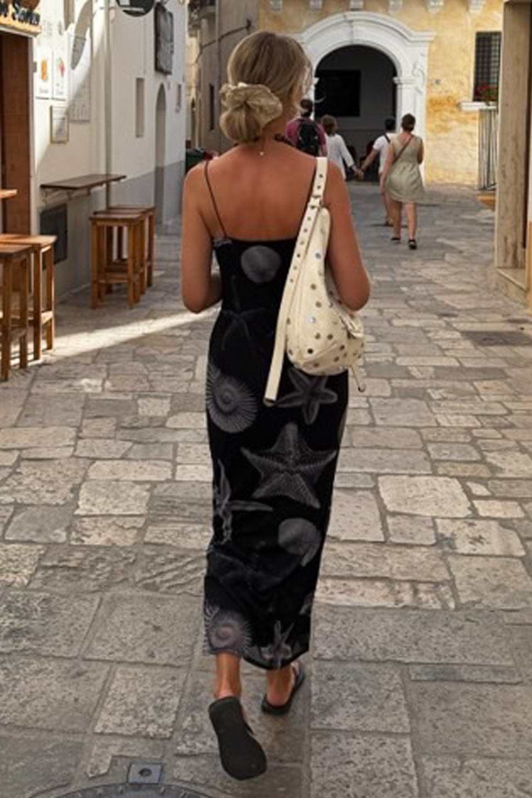 Black Seashell Mesh Cami Dress