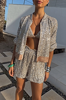 Thumbnail for Silver Sequin Bomber Jacket