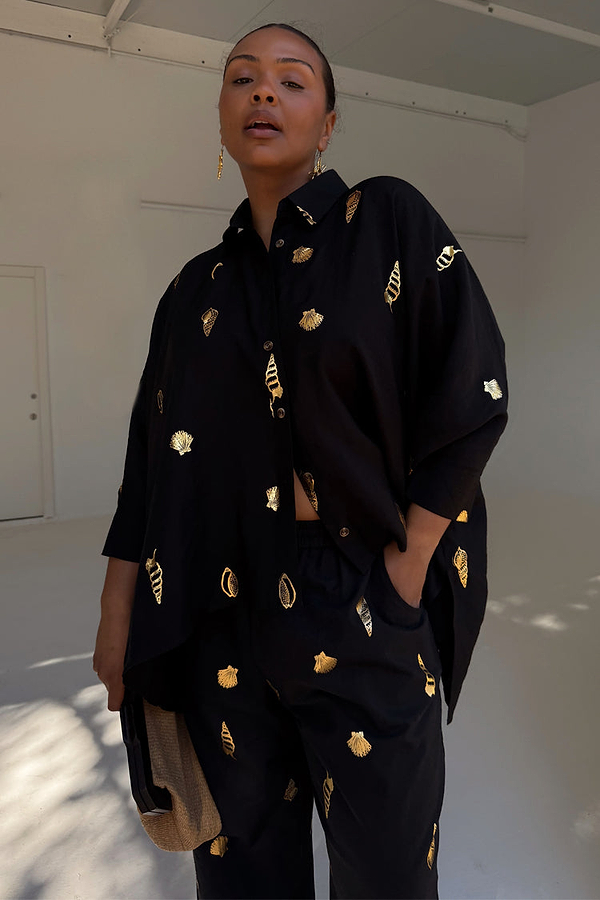 Black Shell Cape Shirt