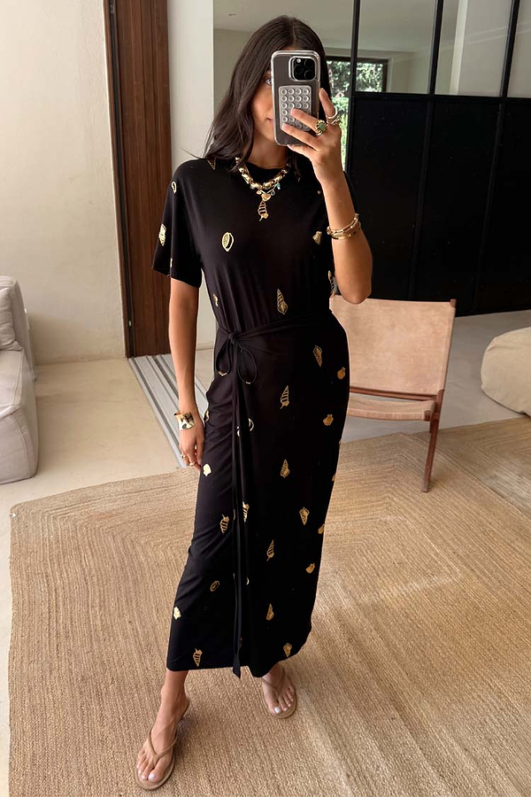 Black Shell Midi Leia Dress