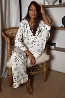 Thumbnail for caption_Model wears Cream Tattoo Button Through Pyjamas in UK size 8/ US 4