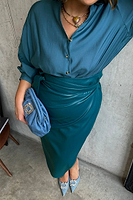 Thumbnail for Teal Vegan Leather Jaspre Skirt