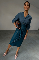 Thumbnail for Teal Vegan Leather Jaspre Skirt