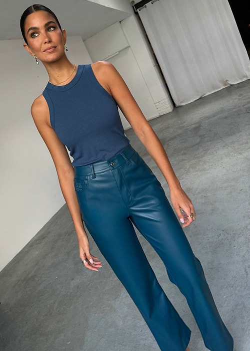 Teal Vegan Leather Trousers