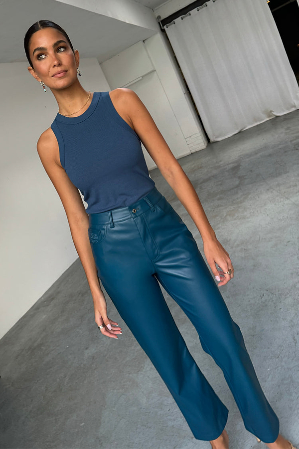 Teal Vegan Leather Trousers