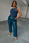 Teal Vegan Leather Trousers