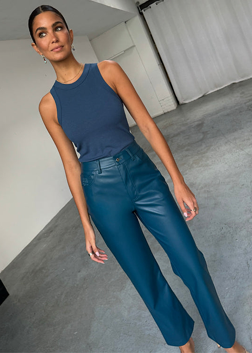 Teal Vegan Leather Trousers