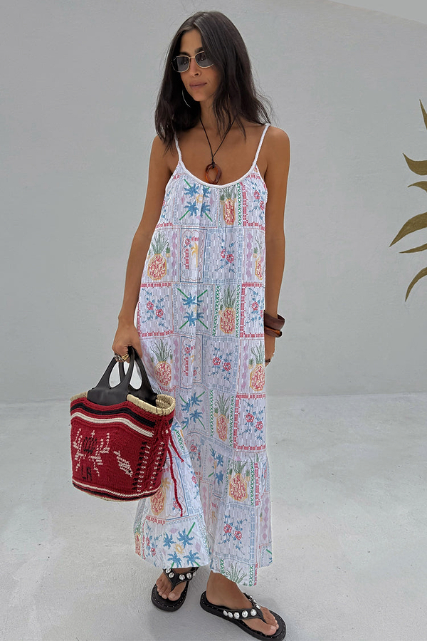 White Island Cross Stitch Maxi Dress