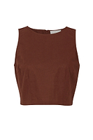 Thumbnail for Brown Cotton Linen Racer Top