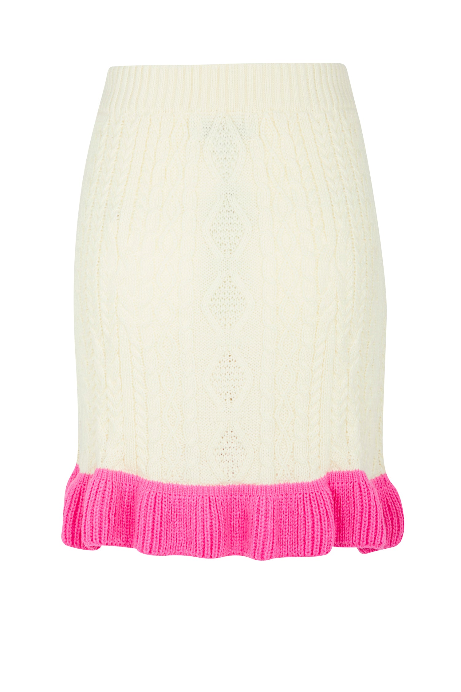 Cream Ruffle Cable Knit Skirt