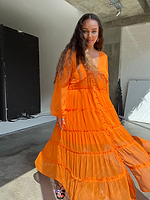 Thumbnail for Model wearing Orange Clemmie Dress