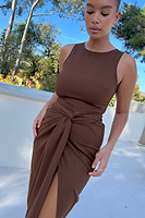Thumbnail for Brown Cotton Linen Racer Top