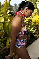 Thumbnail for Model wearing Crochet Print Dotty Bikini Bottom 