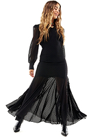 Thumbnail for Model wearing Black Dobby Midi Dress standing facing the camera