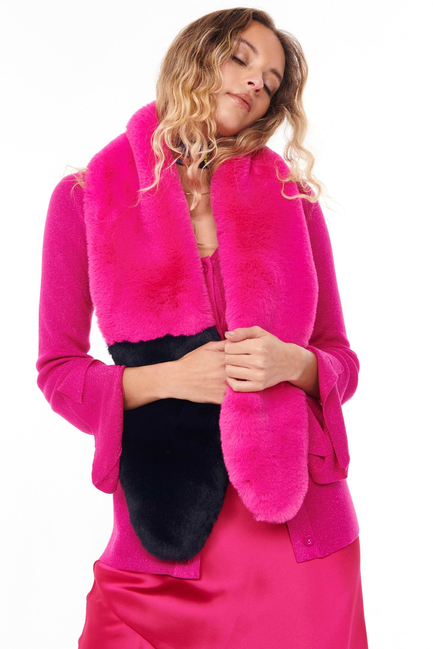 Fuchsia and Navy Fur Scarf 