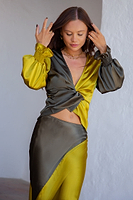 Thumbnail for Model wearing Model wearing Lime and Khaki Emmy Skirt 