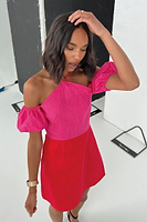 Thumbnail for Model wearing Red And Pink Rocco dress close up 