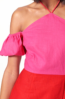 Thumbnail for Model wearing Red And Pink Rocco dress close up