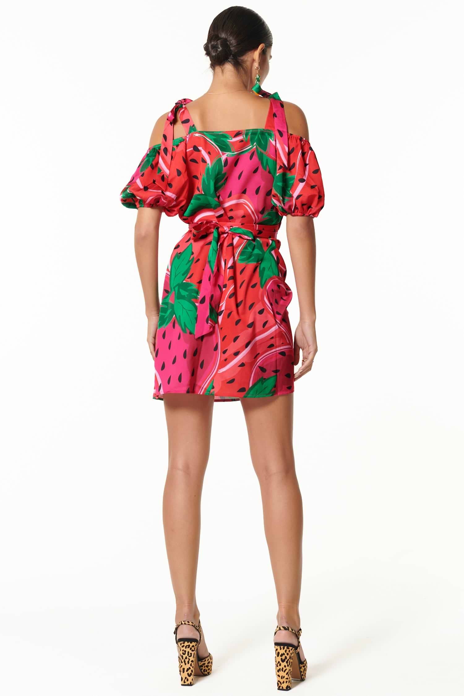 Model wearing Strawberry Mini Dress back shot