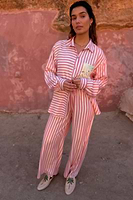 Thumbnail for Model wearing Pink Stripe Elissa Wide Leg Trousers