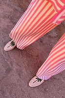 Thumbnail for Model wearing Pink Stripe Elissa Wide Leg Trousers