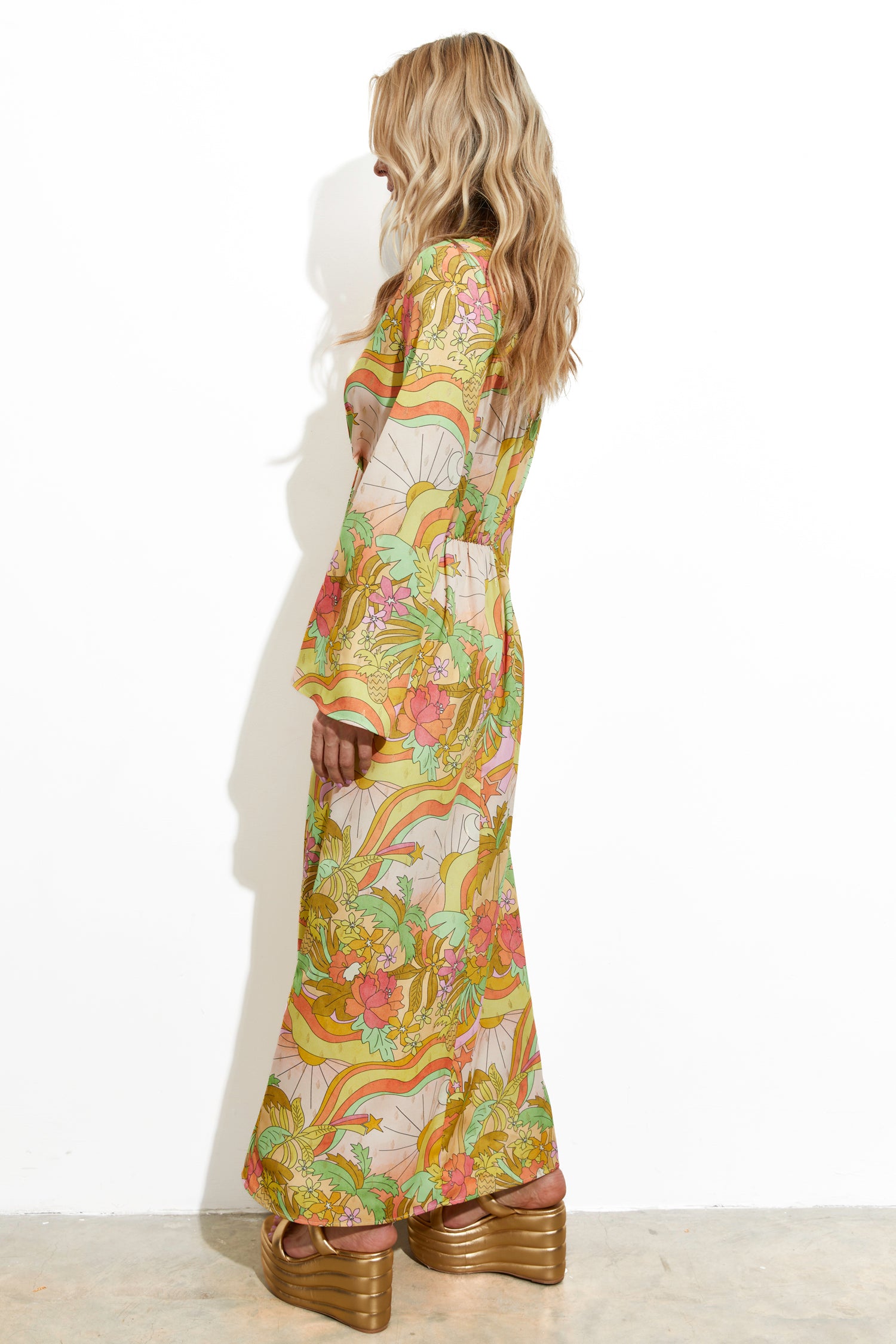 Model wearing Sunset Tropics Angie Dress