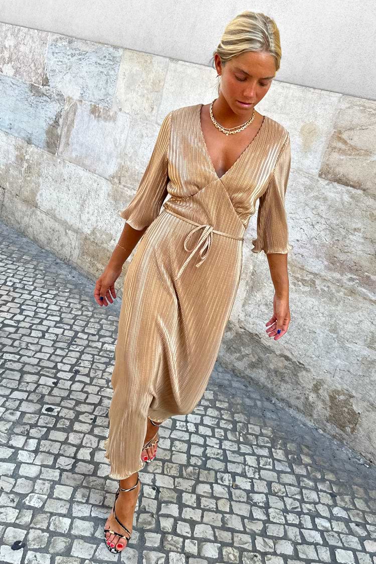 Gold Plisse Dress – Never Fully Dressed