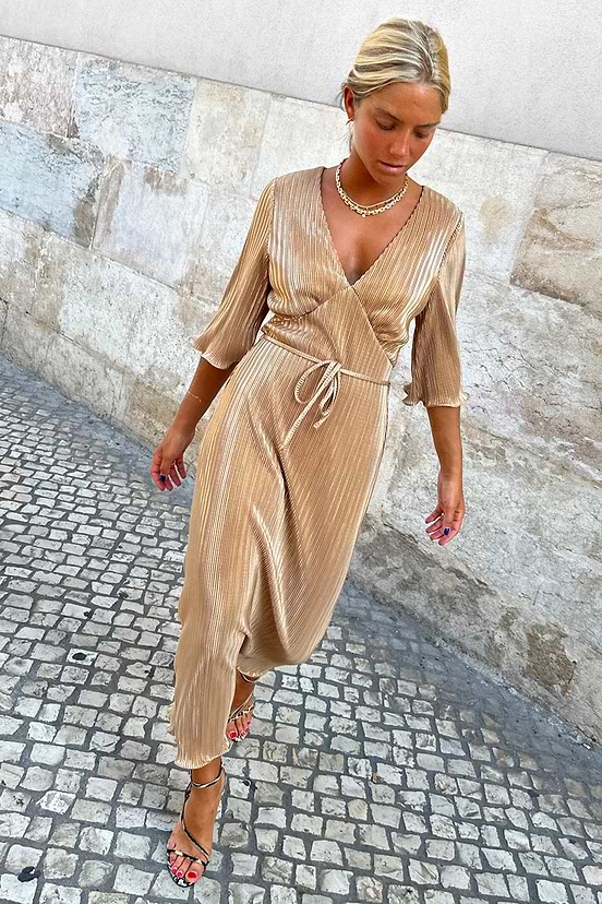 Gold Plisse Dress Never Fully Dressed Gold Plisse Dress Never Fully Dressed