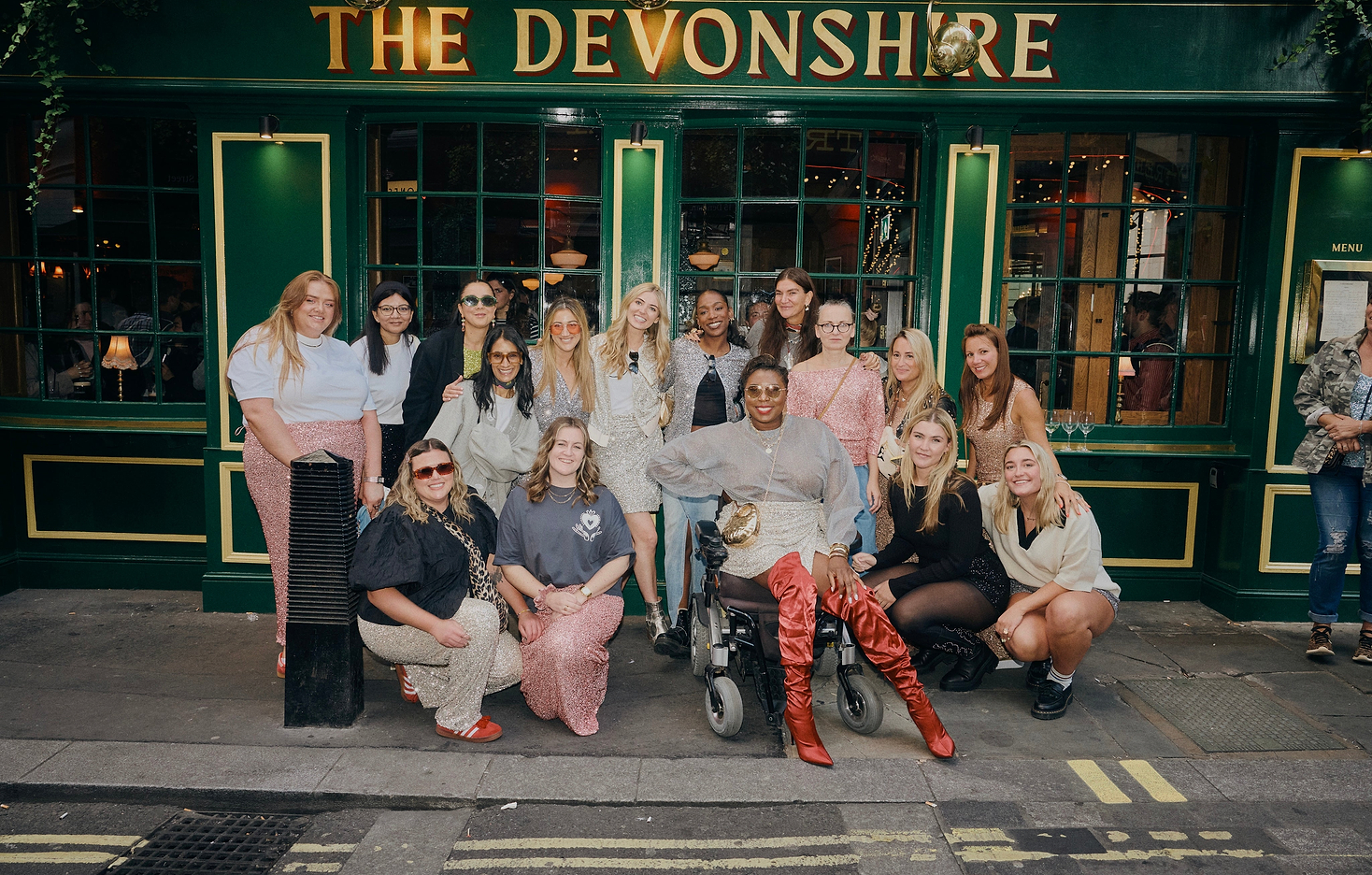 Our staff at the sequin march event pictured with influencer, rollinfunky.