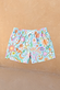 Blue Boy's Starburst Swim Shorts with a celestial sun and star print and white drawstring.