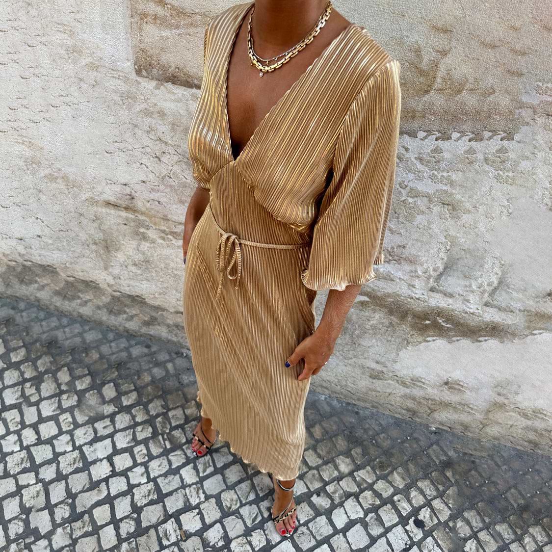 Gold Plisse Dress Never Fully Dressed Gold Plisse Dress Never Fully Dressed