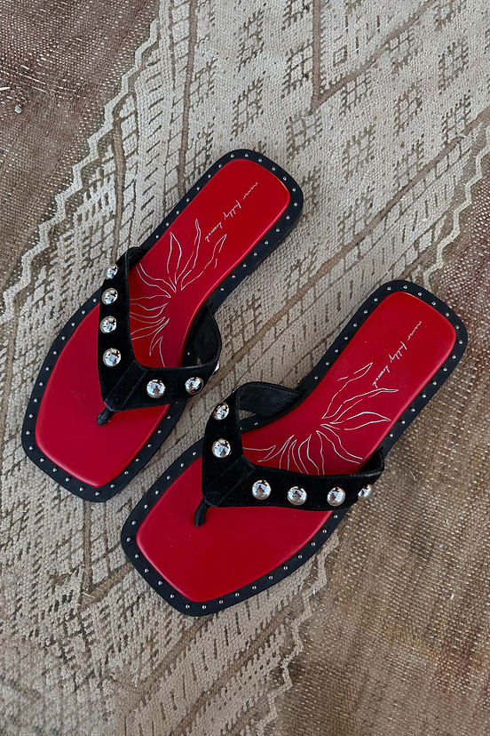 Black Leather Stud Sandals