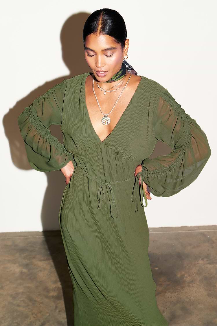 Khaki Celia Plisse Dress – Never Fully Dressed