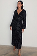 caption_Model wears Black Sequin Kira Wrap Dress in UK size 10/ US 6