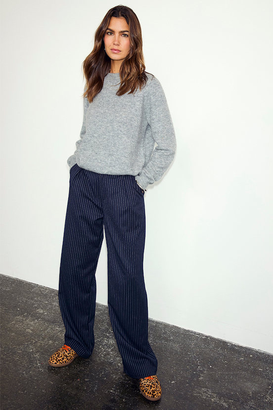 Navy Pinstripe Arden Trousers Petite