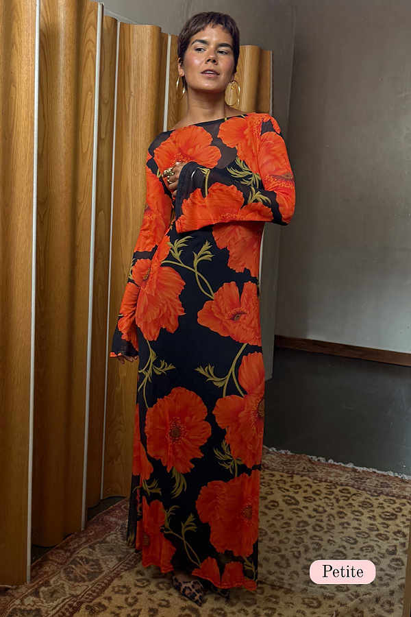 Black Poppy Aria Mesh Dress Petite