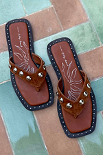 Tan Leather Stud Sandals