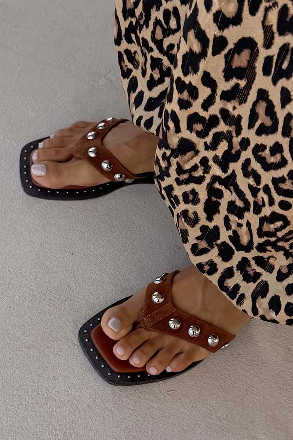 Tan Leather Stud Sandals
