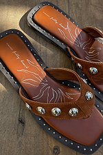 Tan Leather Stud Sandals