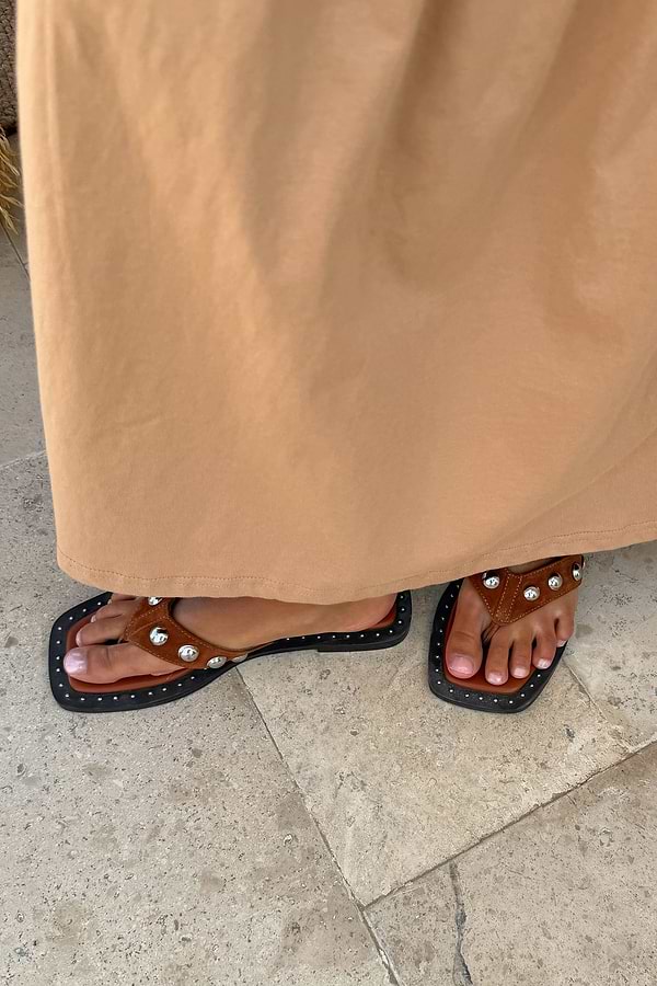Tan Leather Stud Sandals