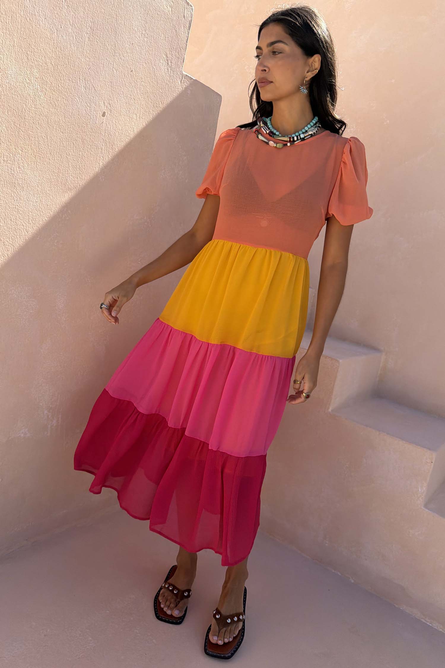 Tiered Orange and Pink Abigail Dress Petite – Never Fully Dressed