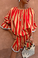 Tomato Stripe Blouse in red and camel stripes with voluminous sleeves and a gathered neckline.