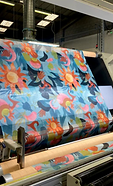 close up of our balearic design being printed on to fabric in our factory 