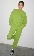 model is wearing the olive and charcoal tracksuit 