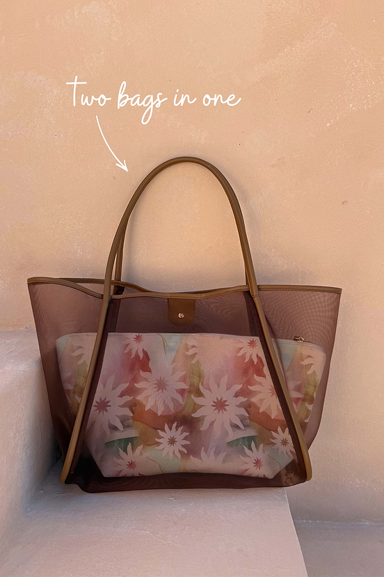 Tan Mesh Tote Bag