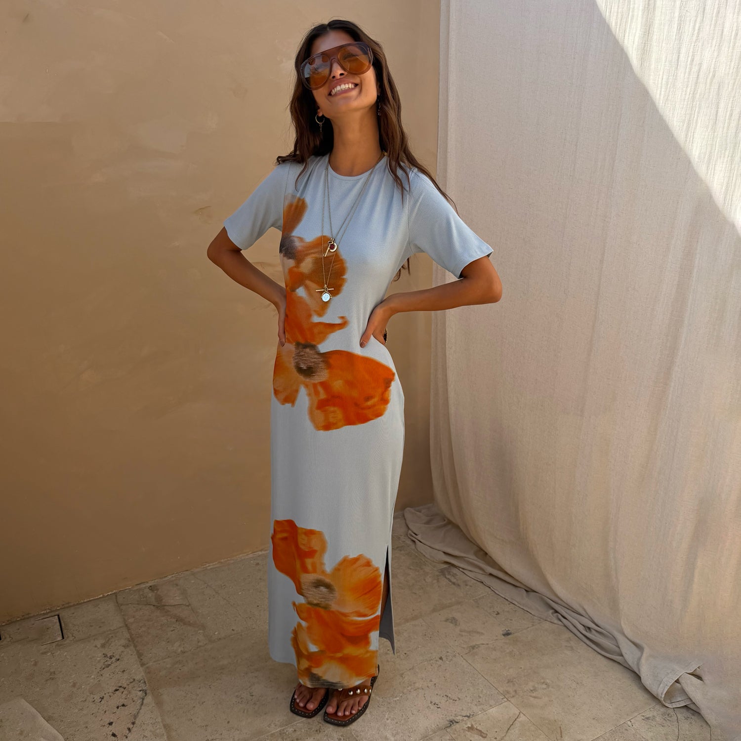 Ice Blue Floral Rib Dress  Never Fully Dressed