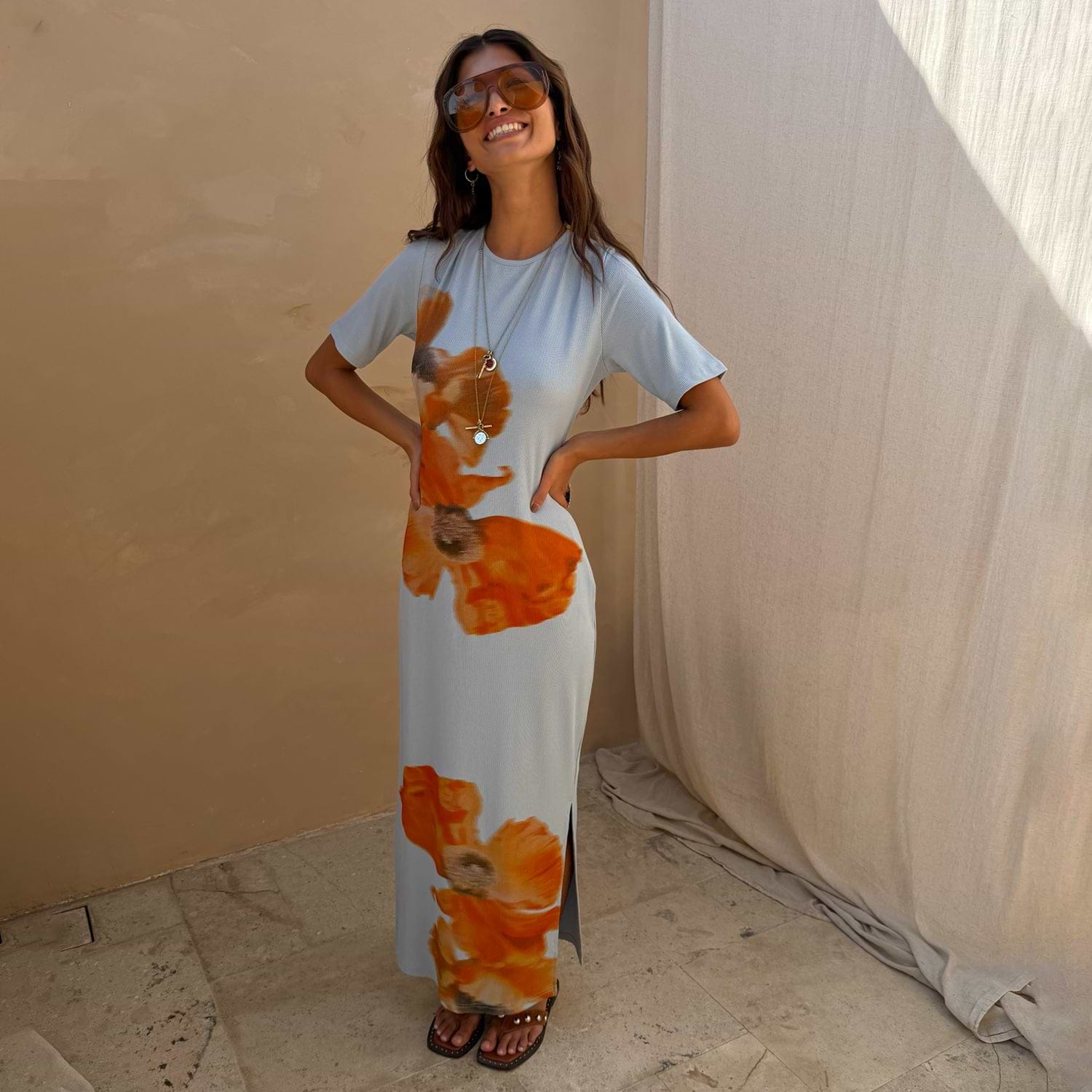 Ice Blue Floral Rib Dress Never Fully Dressed Ice Blue Floral Rib Dress Never Fully Dressed