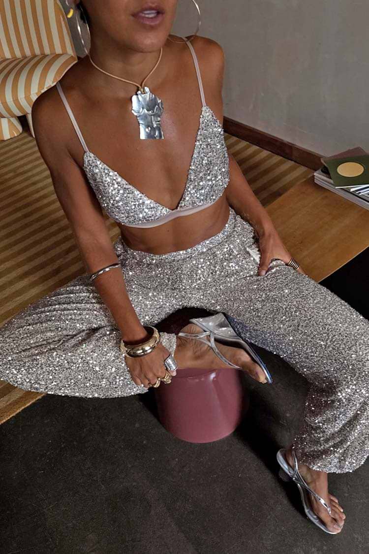 Silver Sequin Bra